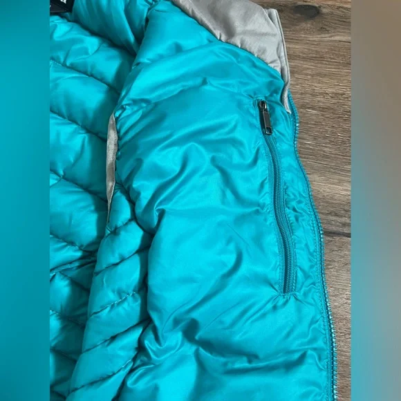 PATAGONIA Hyvent Women Down Sweater Vest Size Small Grey/Turquoise style 84628 - Picture 8 of 11